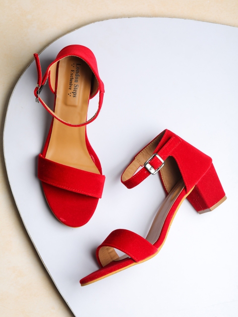 

LONDON STEPS Red Block Sandals with Buckles