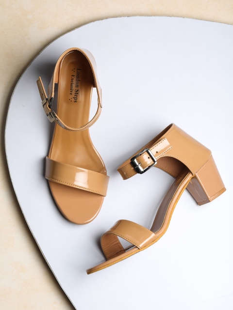 

LONDON STEPS Brown Colourblocked Block Heeled Boots with Buckles
