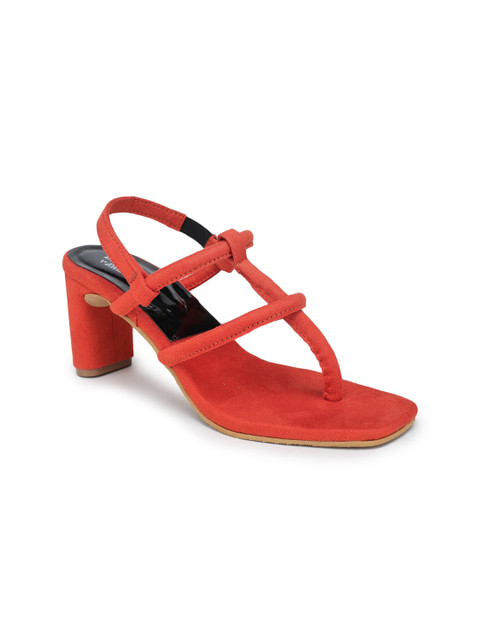 

LONDON STEPS Red Block Sandals with Bows