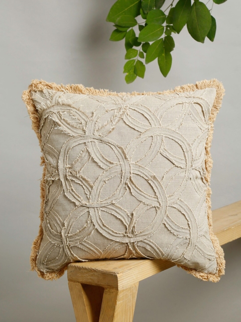 

EK BY EKTA KAPOOR Beige Self Design Cotton Square Cushion Cover