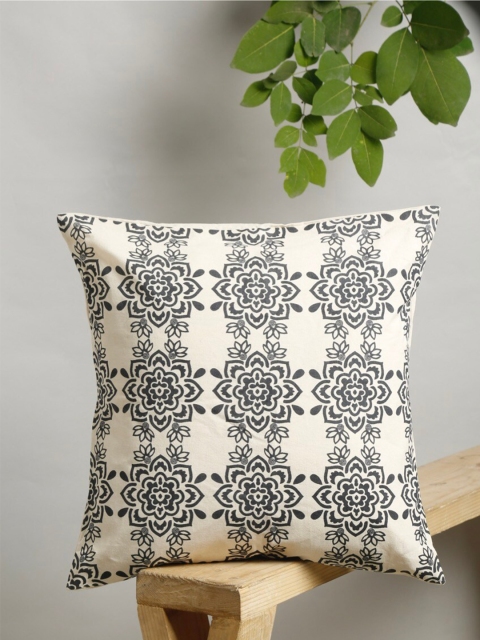 

EK BY EKTA KAPOOR Off White & Grey Ethnic Motifs Pure Cotton Square Cushion Covers