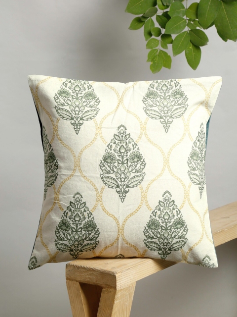 

EK Off White & Sea Green Ethnic Motifs Printed Square Cushion Covers