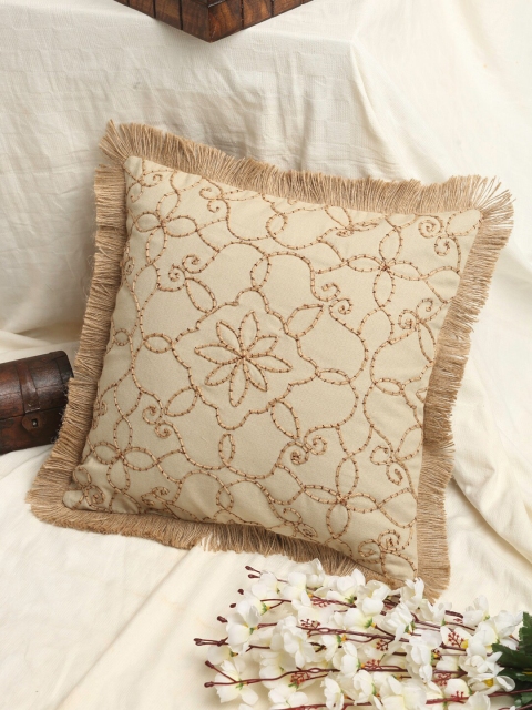 

EK BY EKTA KAPOOR Beige & Coffee Brown Single Ethnic Motifs 16 X16" Square Cushion Covers"