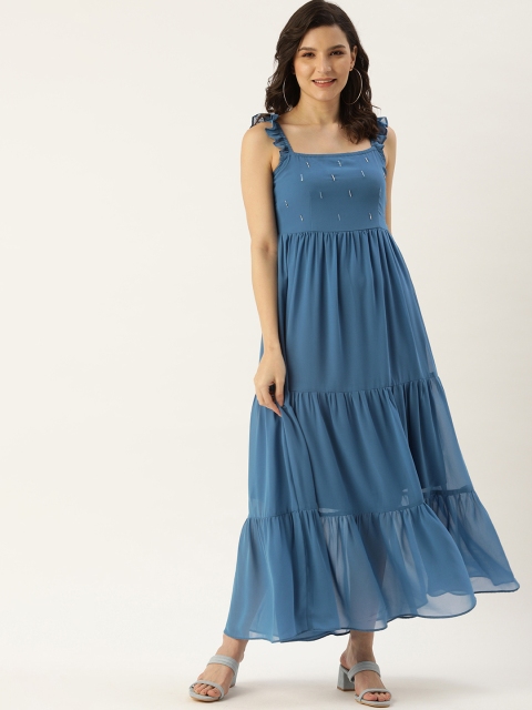 

MELOSO Blue Georgette A-Line Maxi Dress