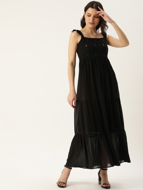 

MELOSO Black Georgette A-Line Maxi Dress