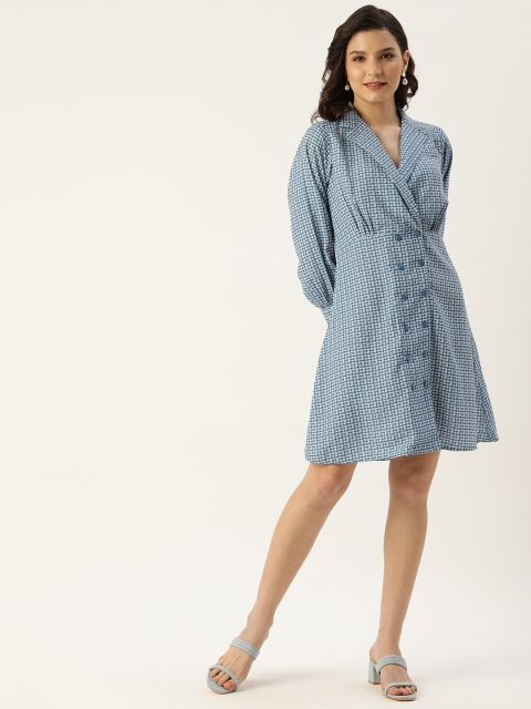 

MELOSO Blue & Off White Printed Blazer Dress