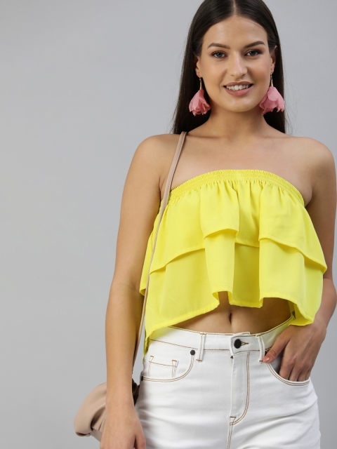 

STALK Yellow Solid Layered Tube Crop Top
