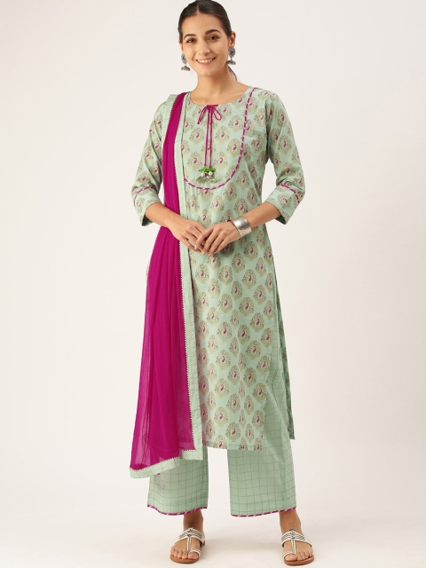 

Somras Women Turquoise Blue Ethnic Motifs Printed Kurti Palazzos Set With Dupatta