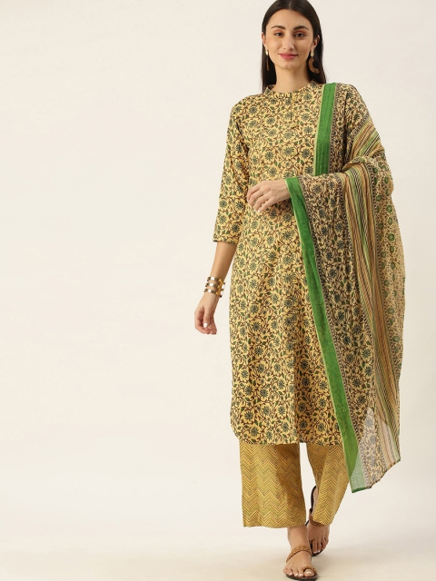 

Somras Women Mustard Ethnic Motifs Printed Pure Cotton Kurta Palazzos Set With Dupatta
