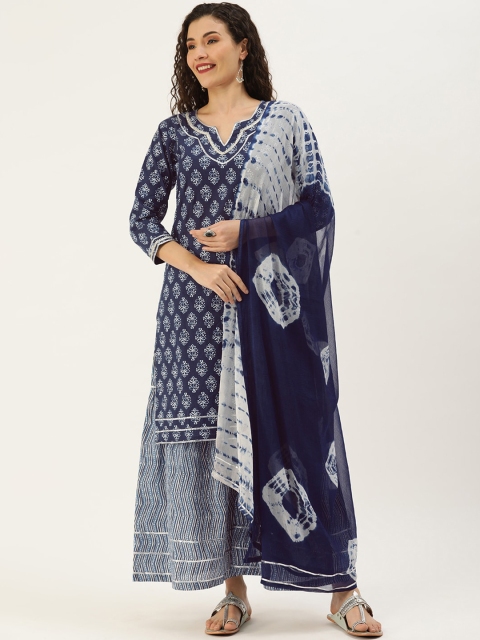 

Somras Women Blue Ethnic Motifs Printed Pure Cotton Kurta with Palazzos & Dupatta