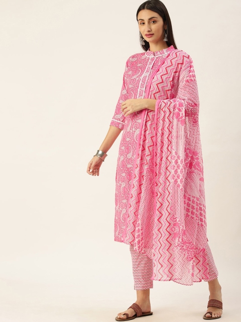 

Somras Women Pink Floral Printed Pure Cotton Kurta with Trousers & With Dupatta