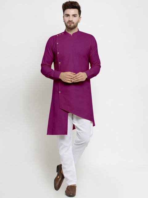

TREEMODA Men Purple Angrakha Linen Kurta with Pyjamas
