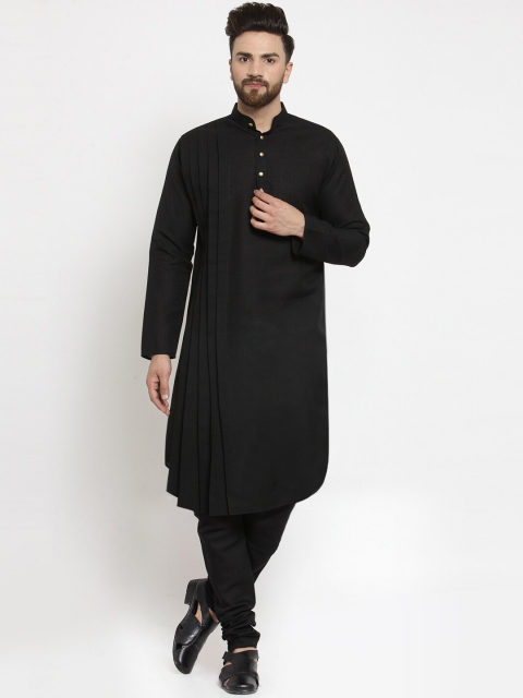 

TREEMODA Men Black Pleated Linen Kurta with Pyjamas
