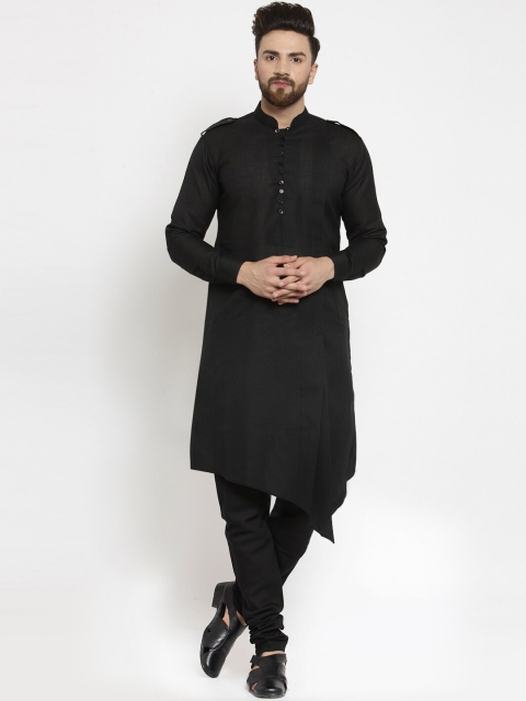 

TREEMODA Men Black Linen Kurta with Churidar