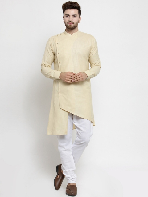 

TREEMODA Men Beige Angrakha Linen Kurta with Churidar