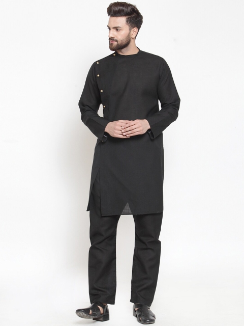 

TREEMODA Men Black Angrakha Linen Kurta with Aligarh