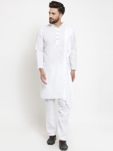 

TREEMODA Men White Angrakha Linen Kurta with Pyjamas