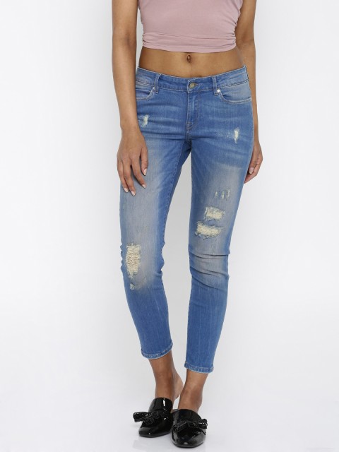 

ONLY Women Blue Ankle Fit Distressed Stretchable Jeans