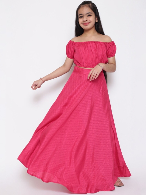 

titliyan Girls Pink Printed Ready to Wear Lehenga Choli