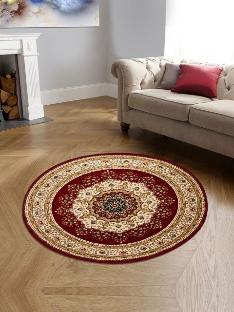 

OBSESSIONS Red & Beige Ethnic Motifs Printed Traditional Carpet