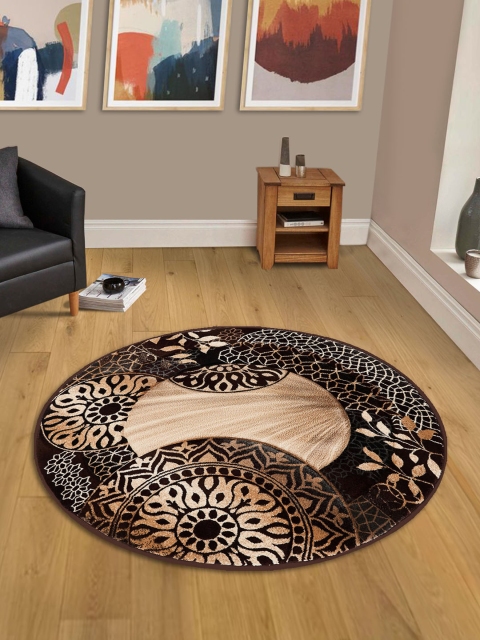 

OBSESSIONS Brown & Gold Toned Printed Anti Bacterial Traditional Centerpiece Carpet