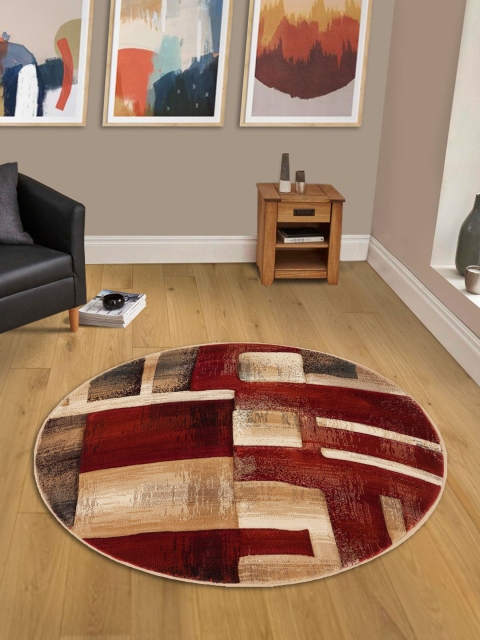 

OBSESSIONS Beige & Red Abstract Self-Design Carpet