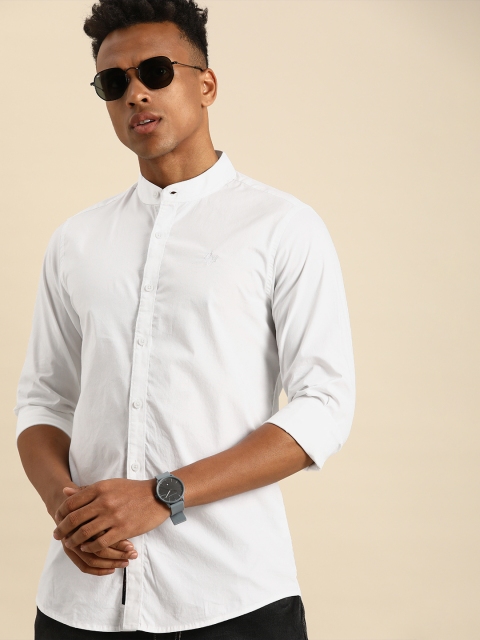 

Being Human Men White Solid Mandarin-Collar Super Slim Fit Casual Shirt