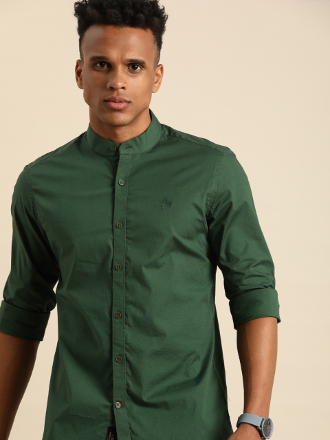 

Being Human Men Dark Green Solid Mandarin-Collar Super Slim Fit Casual Shirt