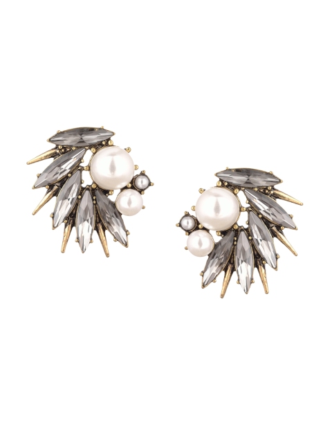

Arendelle Silver-Toned & White Contemporary Rhinestone and Pearl Studs Earrings