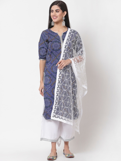 

Myshka Women Blue Bandhani Printed Pure Cotton Kurta with Palazzos & With Dupatta