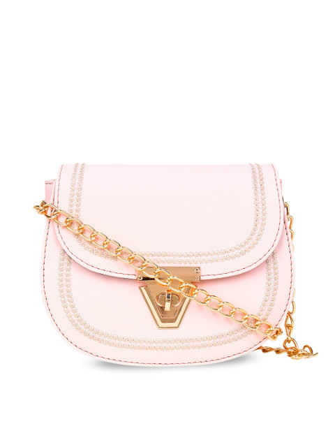 

LEGAL BRIBE Pink Colourblocked PU Half Moon Sling Bag