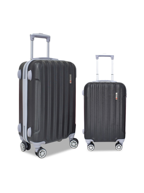 

SWISS MILITARY Set Of 2 Black Textured Hard-Sided Trolley Suitcases