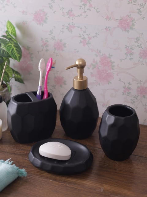 

House Of Accessories Set Of 4 Black Solid Bathroom Accessories