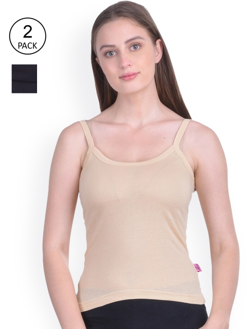 

Dollar Missy Women Pack Of 2 Solid Cotton Camisole, Black