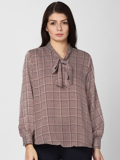 

Van Heusen Woman Brown Checked Tie-Up Neck Top