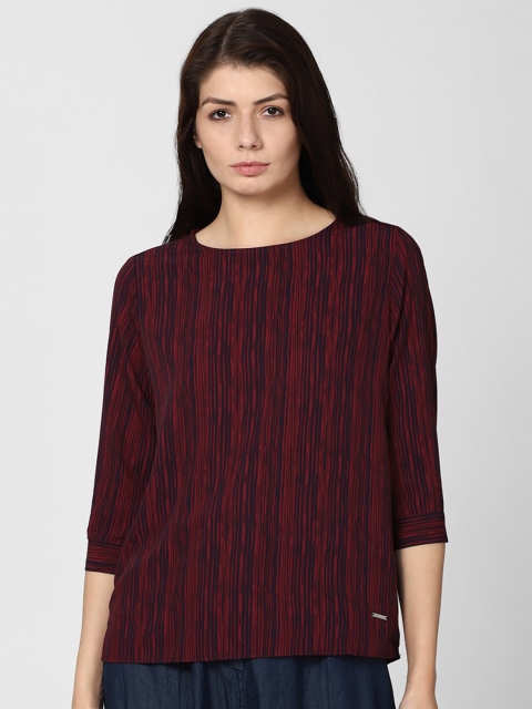 

Van Heusen Woman Maroon & Navy Blue Printed Casual Top