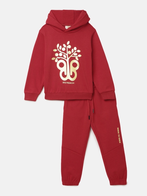 

BYB PREMIUM Boys Red Printed Hooded Sweatshirt