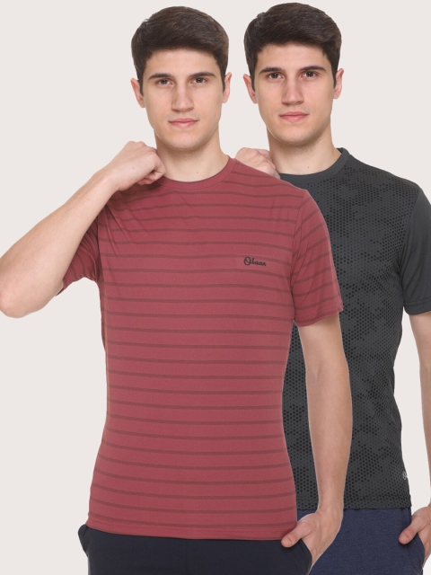 

Obaan Men Pack Of 2 Maroon & Grey Printed Dri-FIT Running T-shirt