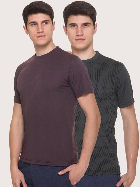

Obaan Men Pack of 2 Grey & Purple Running Activewear T-shirts