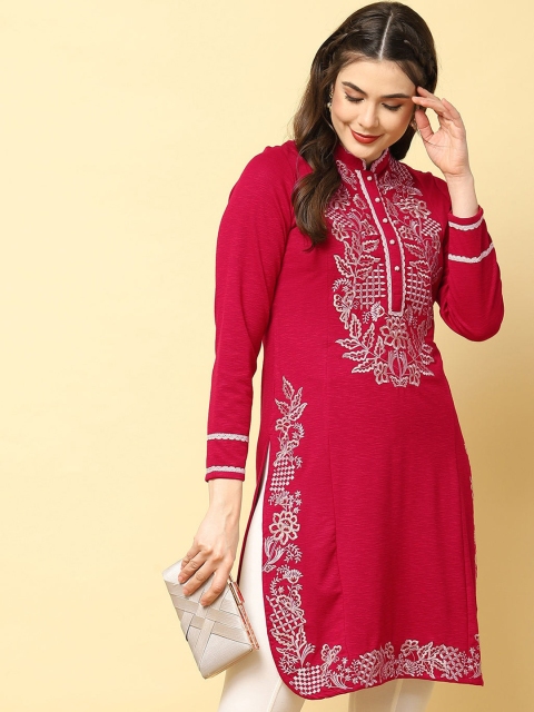 

Lakshita Women Pink Floral Embroidered Woolen Straight Kurta