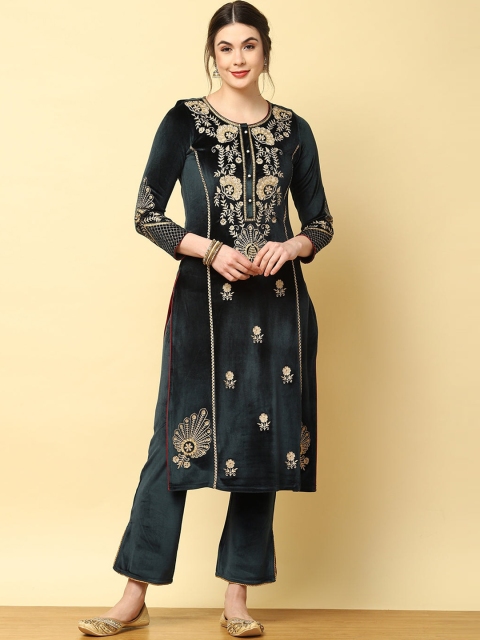 

Lakshita Women Blue Ethnic Motifs Embroidered Thread Work Pure Cotton Kurta
