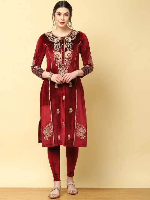 

Lakshita Women Red Ethnic Motifs Embroidered Kurta
