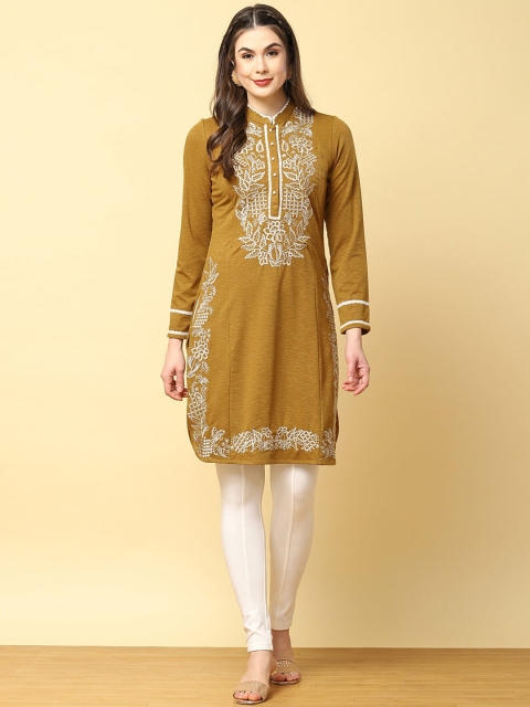 

Lakshita Women Mustard Yellow Ethnic Motifs Yoke Design Thread Work Kurta