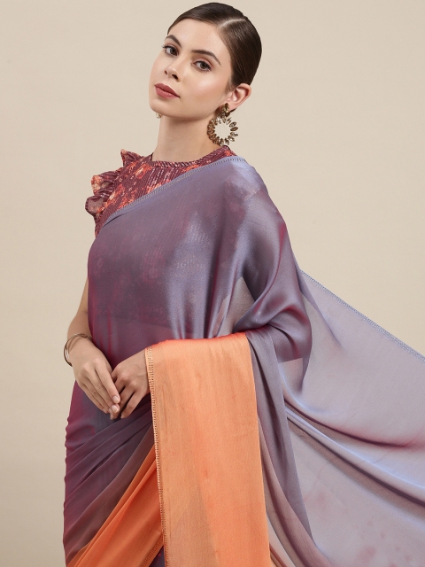 

Mitera Women Grey & Orange Ombre Sequinned Pure Chiffon Saree