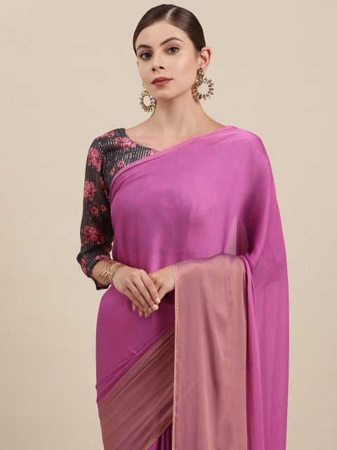 

Mitera Women Pink Ombre Sequinned Pure Chiffon Saree