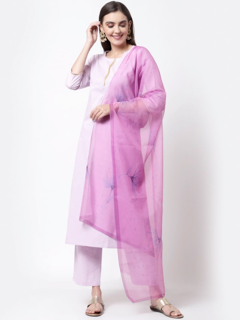 

Myshka Women Purple & White Floral Kurta with Trousers & Dupatta