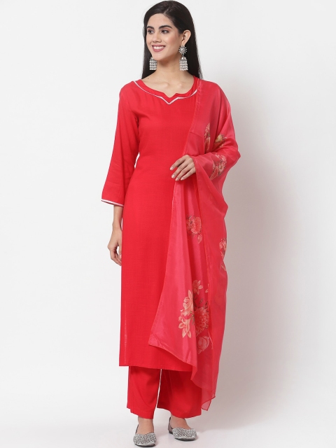 

Myshka Women Red Pure Cotton Kurta with Palazzos & With Dupatta