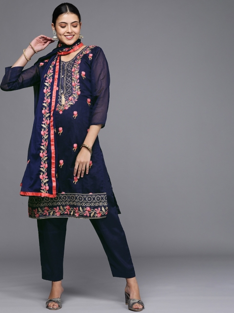 

Mitera Navy Blue Embroidered Unstitched Dress Material