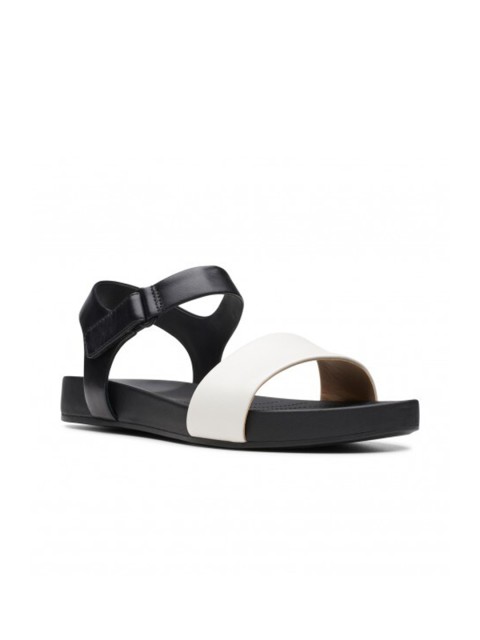 

Clarks Women White & Black Leather Open Toe Flats