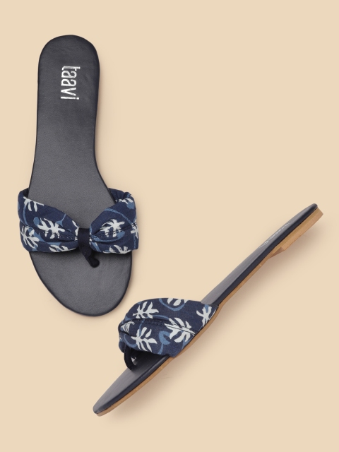 

Taavi Women Navy Blue & White Printed Open Toe Flats